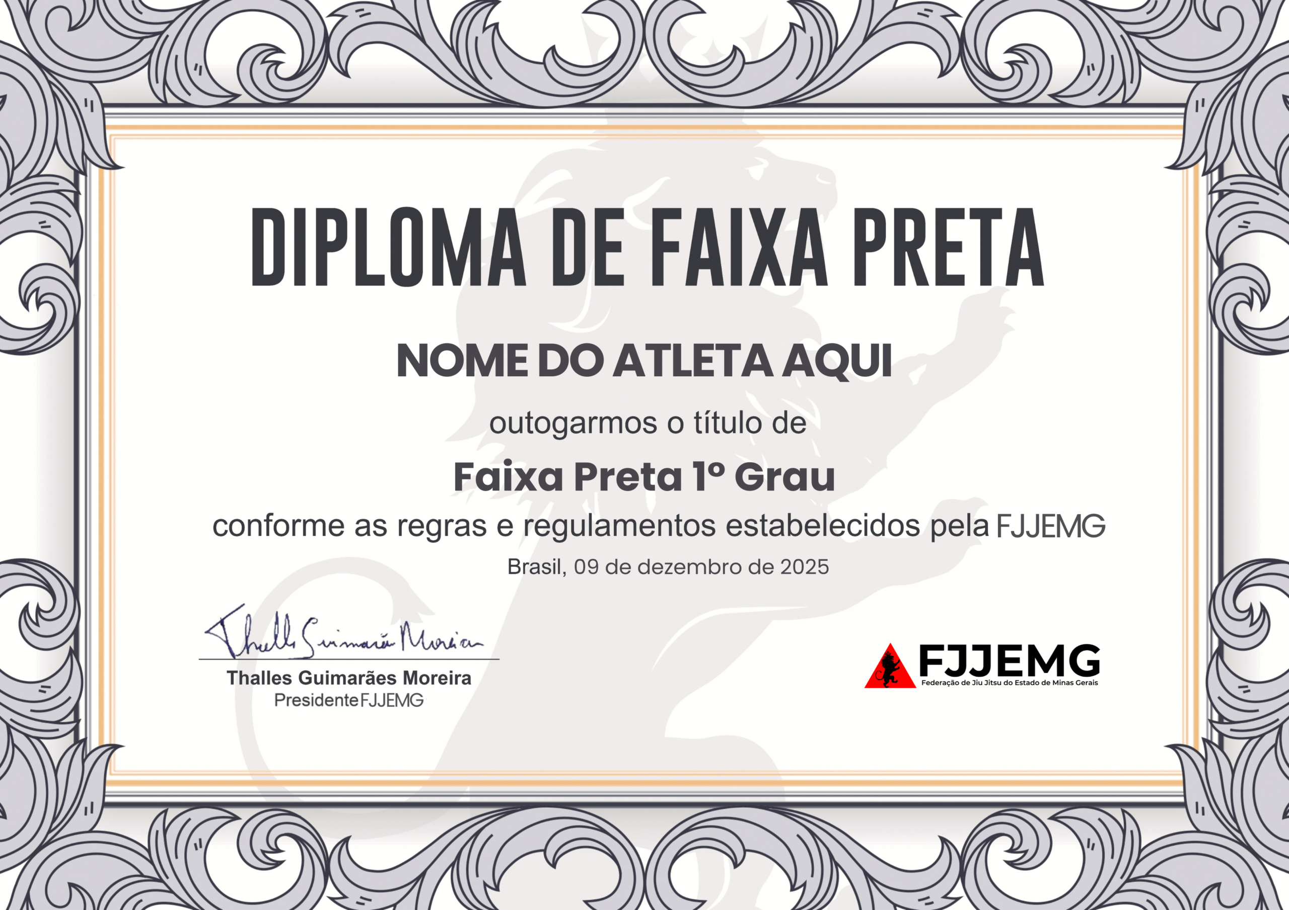 Exemplo de Diploma de Faixa Preta FJJEMG